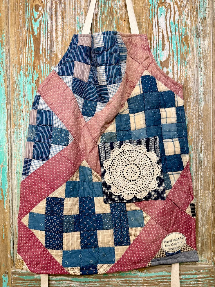 Upcycled Vintage Calico Patch Quilt Apron #1: Adult Full