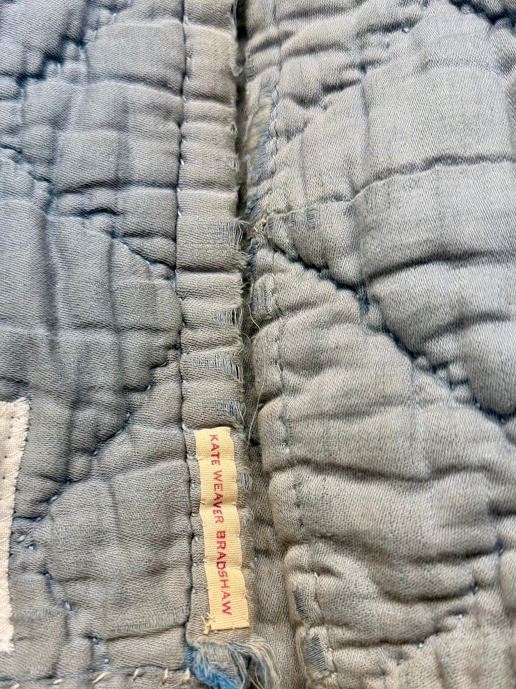 Upcycled Vintage "Shawnee" Quilt Coat with Wheat Sack Patches: Unisex Large