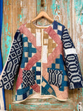 Upcycled Vintage "Homespun" Quilt Coat with Homespun Sleeves and Wheat Sack Patches: Unisex Medium