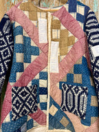 Upcycled Vintage "Homespun" Quilt Coat with Homespun Sleeves and Wheat Sack Patches: Unisex Medium