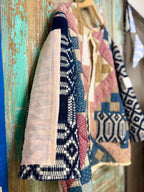 Upcycled Vintage "Homespun" Quilt Coat with Homespun Sleeves and Wheat Sack Patches: Unisex Medium