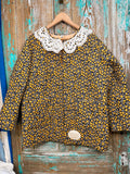Upcycled Vintage Floral Quilt Coat with Pockets, Apron Applique, and Vintage Crochet Collar: Unisex Medium