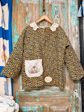 Upcycled Vintage Floral Quilt Coat with Vintage Doily Pocket and Crochet Collar: Unisex Large