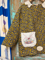 Upcycled Vintage Floral Quilt Coat with Vintage Doily Pocket and Crochet Collar: Unisex Large