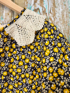 Upcycled Vintage Floral Quilt Coat with Vintage Doily Pocket and Crochet Collar: Unisex Large