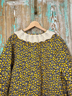Upcycled Vintage Floral Quilt Coat with Vintage Doily Pocket and Crochet Collar: Unisex Large
