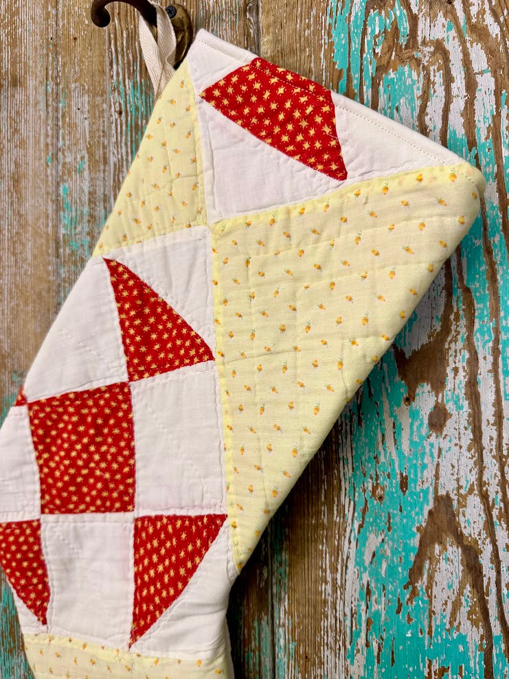 Upcycled Vintage Red & Yellow Quilt Stocking