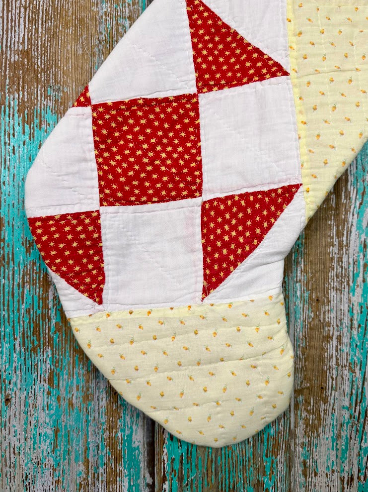 Upcycled Vintage Red & Yellow Quilt Stocking