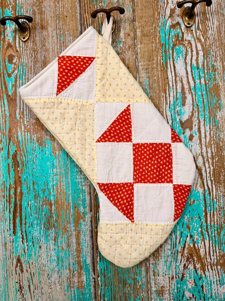 Upcycled Vintage Red & Yellow Quilt Stocking