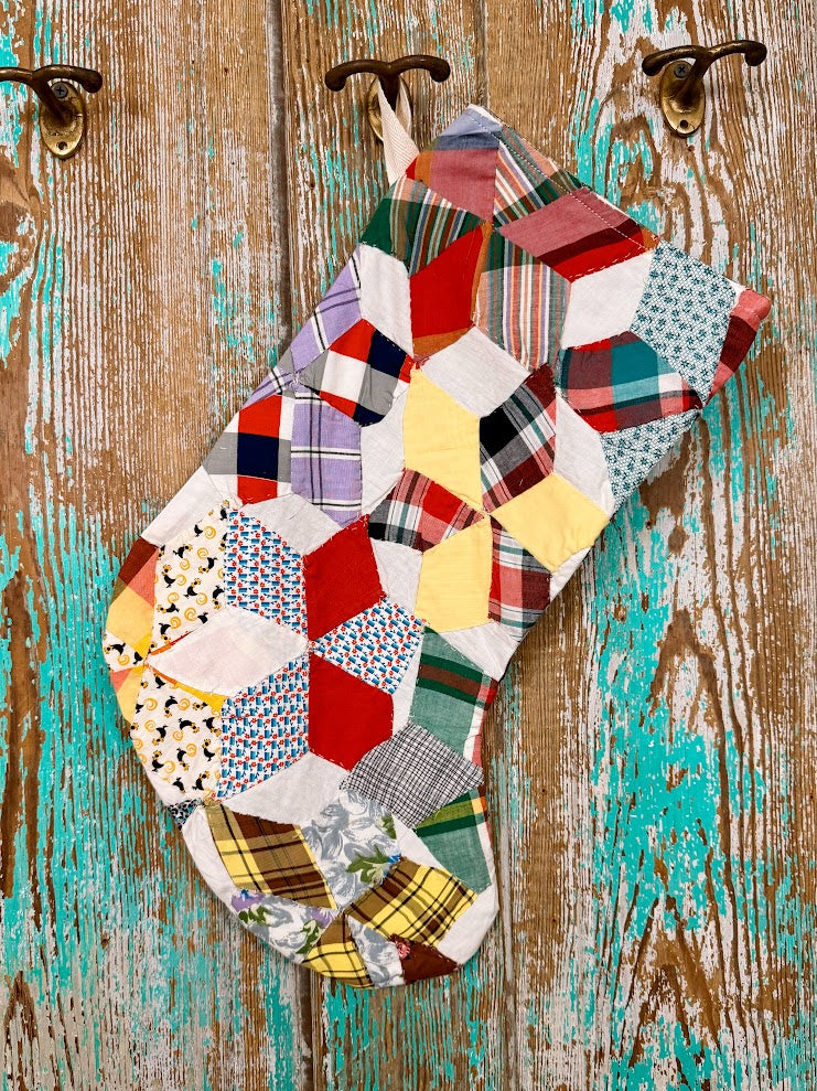 Upcycled Vintage 6-Point Star Quilt Stocking: S1