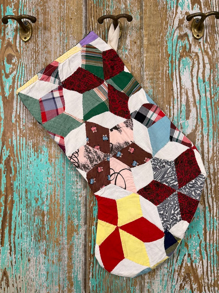 Upcycled Vintage 6-Point Star Quilt Stocking: S1