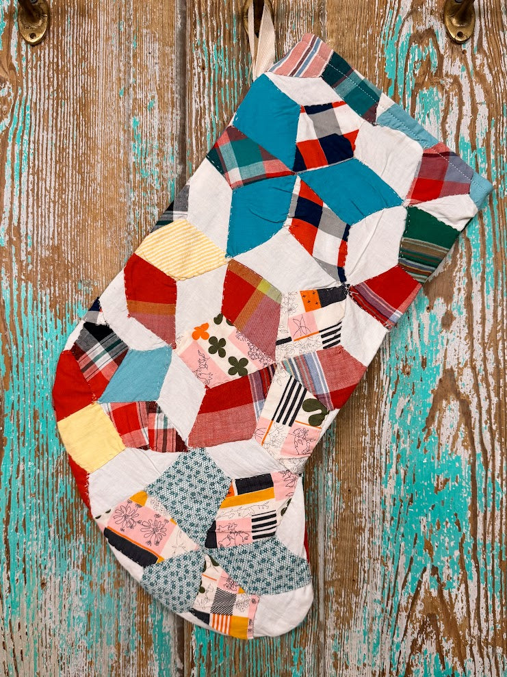 Upcycled Vintage 6-Point Star Quilt Stocking: S2