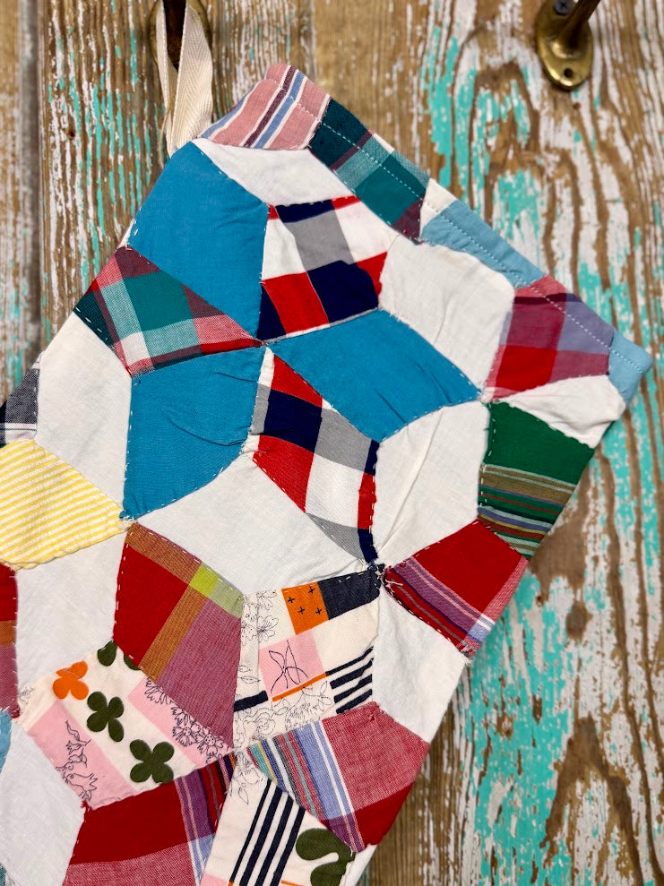 Upcycled Vintage 6-Point Star Quilt Stocking: S2