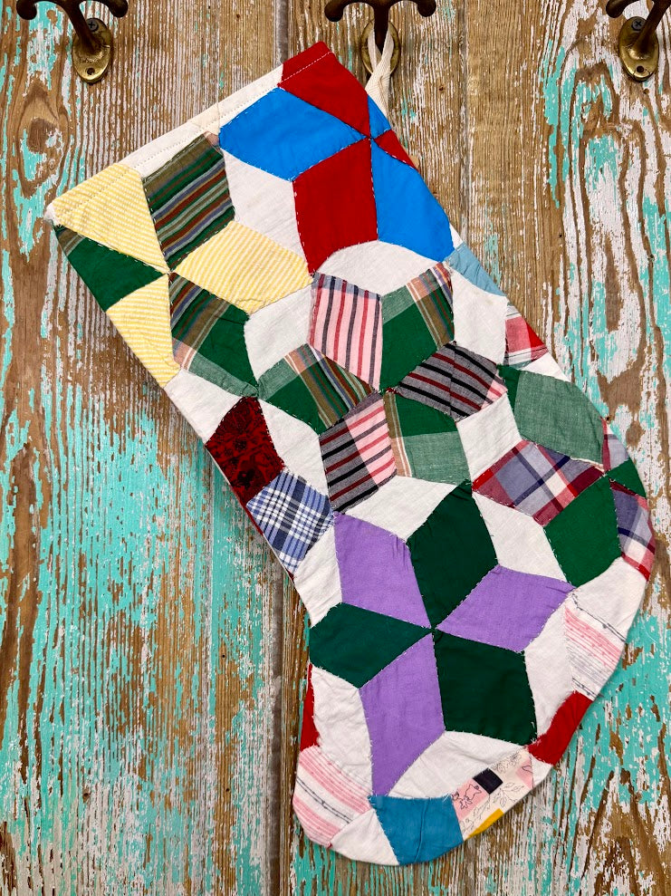 Upcycled Vintage 6-Point Star Quilt Stocking: S2