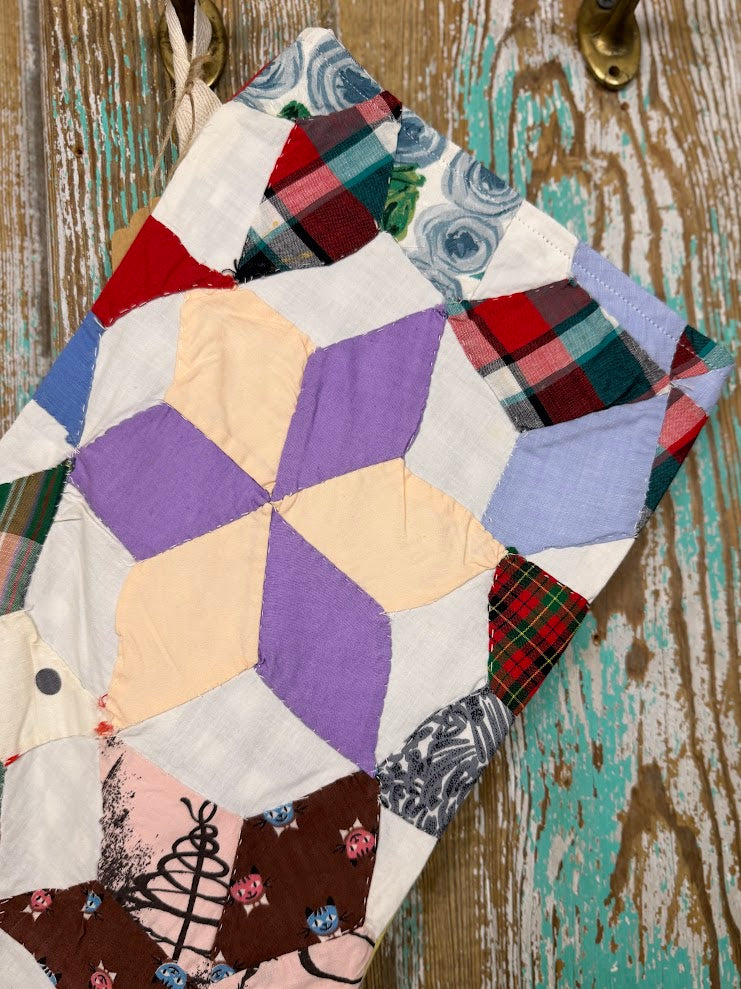 Upcycled Vintage 6-Point Star Quilt Stocking: S3