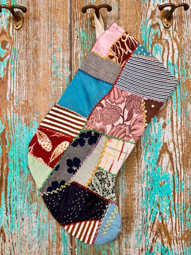 Upcycled Vintage Crazy Quilt Stocking: P1