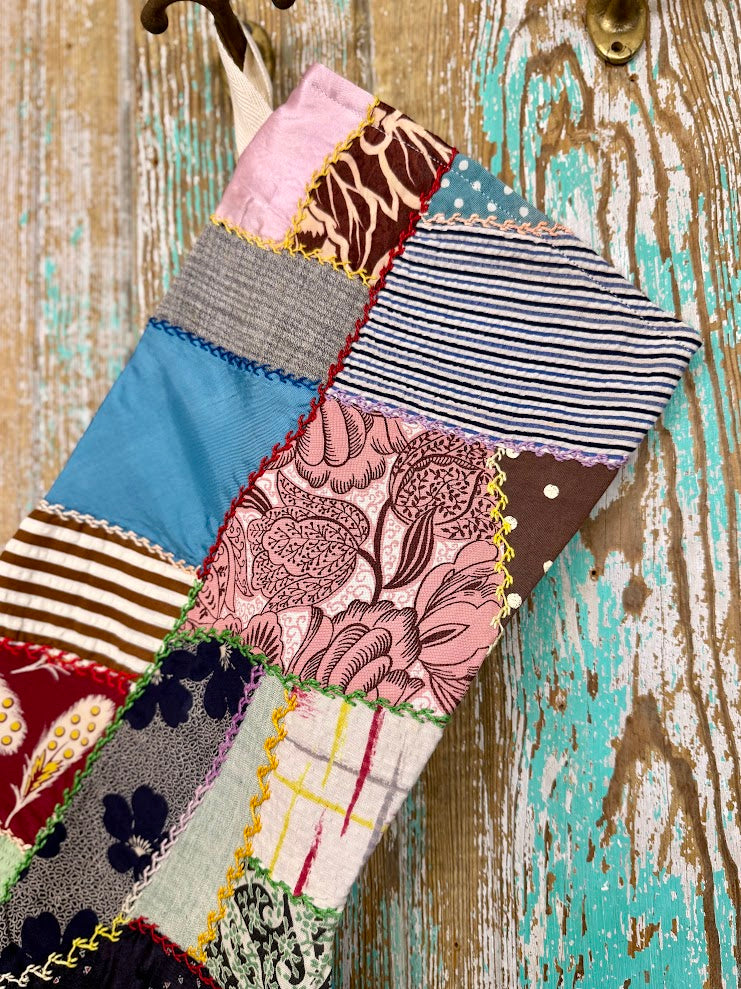 Upcycled Vintage Crazy Quilt Stocking: P1