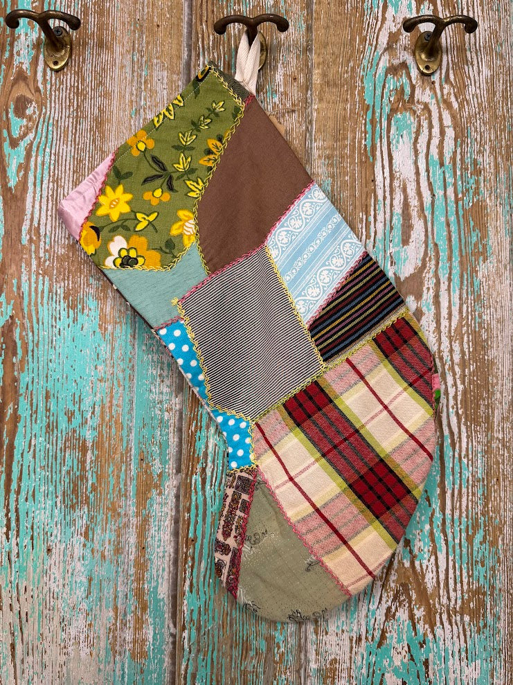 Upcycled Vintage Crazy Quilt Stocking: P1