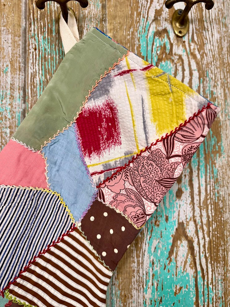Upcycled Vintage Crazy Quilt Stocking: P2