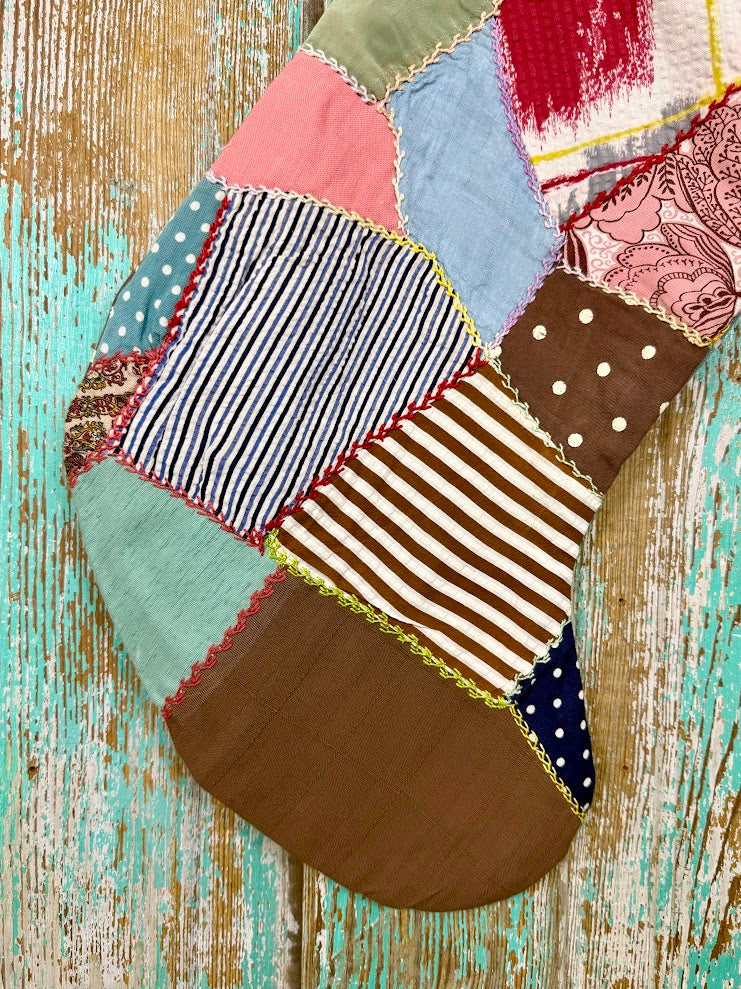 Upcycled Vintage Crazy Quilt Stocking: P2