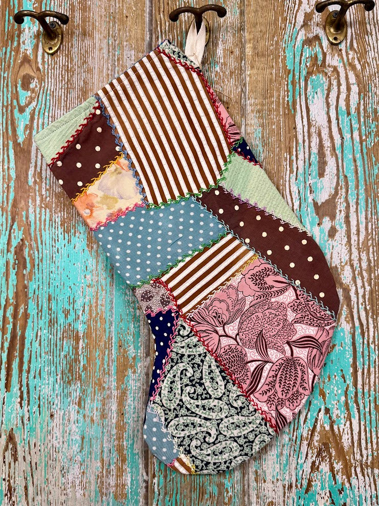 Upcycled Vintage Crazy Quilt Stocking: P2