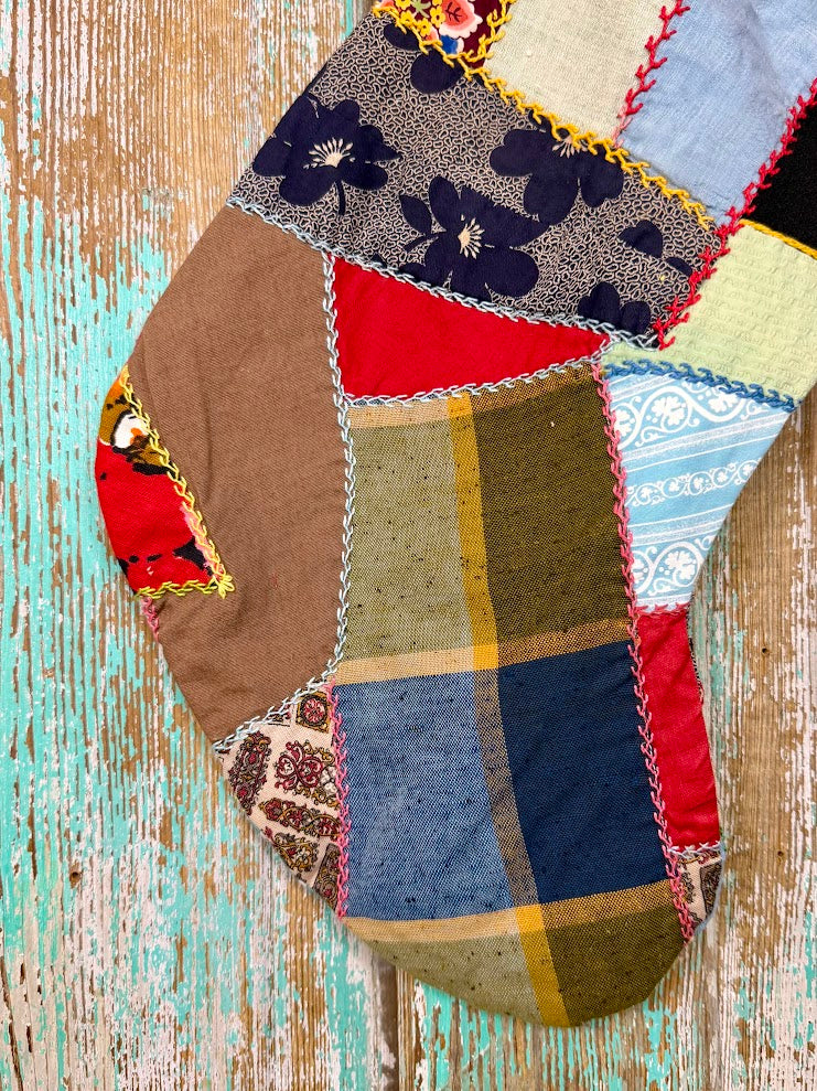 Upcycled Vintage Crazy Quilt Stocking: P3