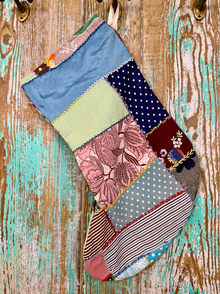 Upcycled Vintage Crazy Quilt Stocking: P4
