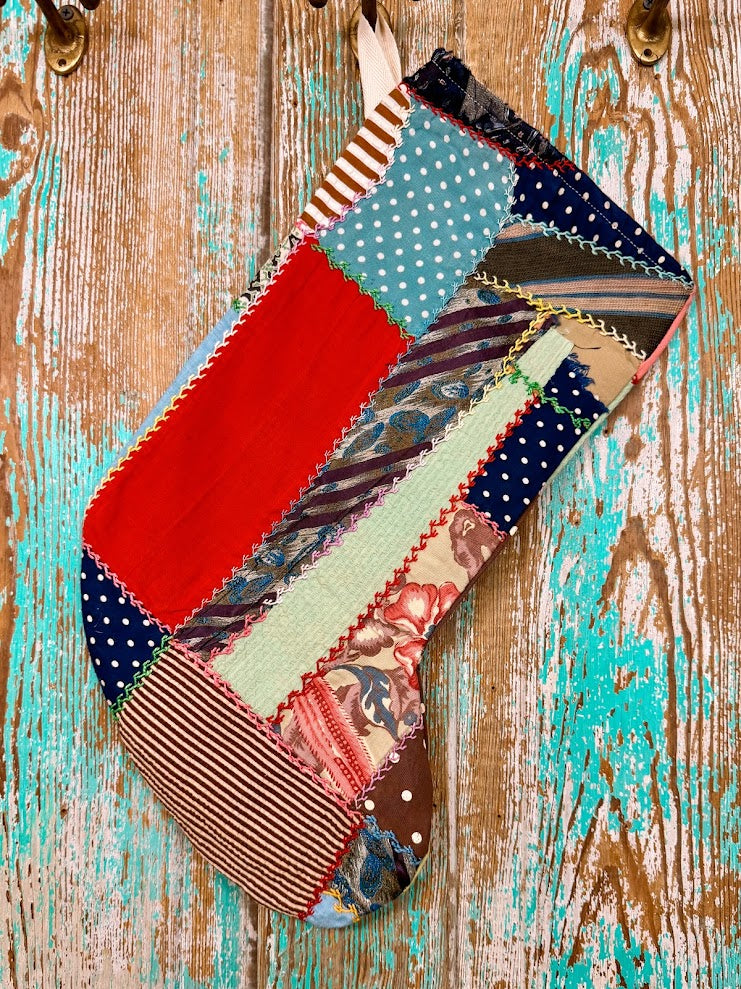Upcycled Vintage Crazy Quilt Stocking: P5