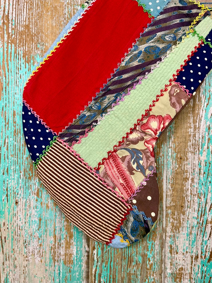 Upcycled Vintage Crazy Quilt Stocking: P5
