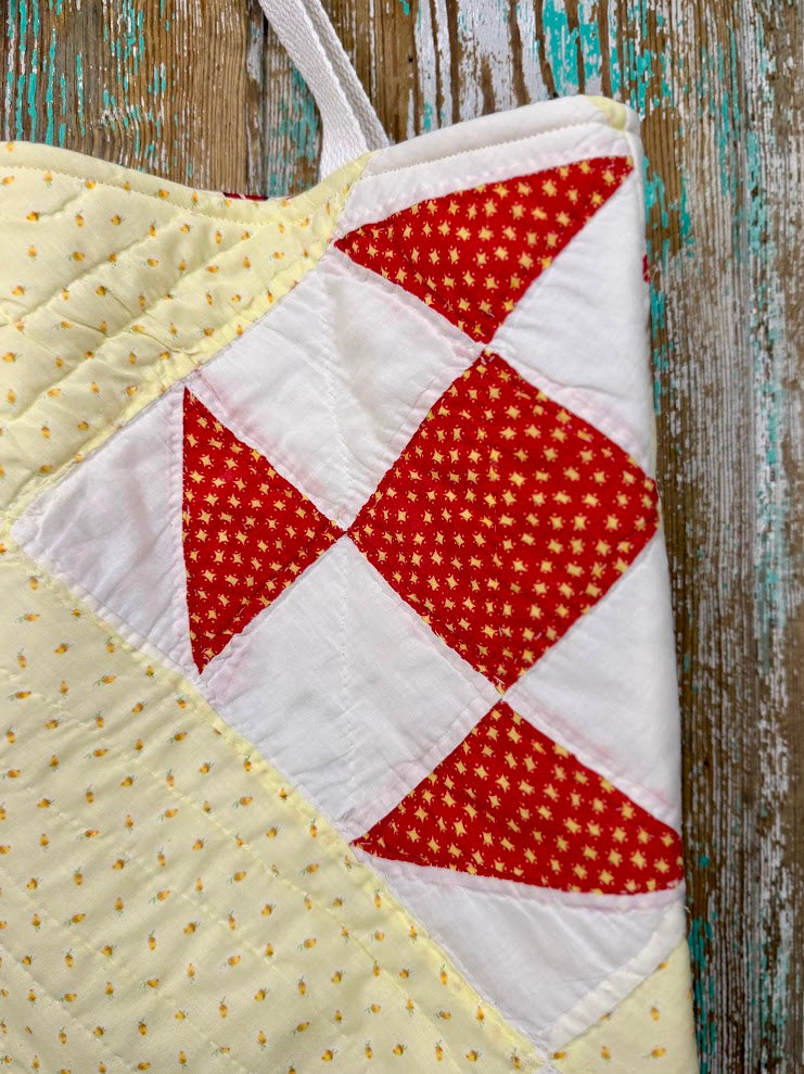 Upcycled Vintage Red & Yellow Quilt Tote: A1