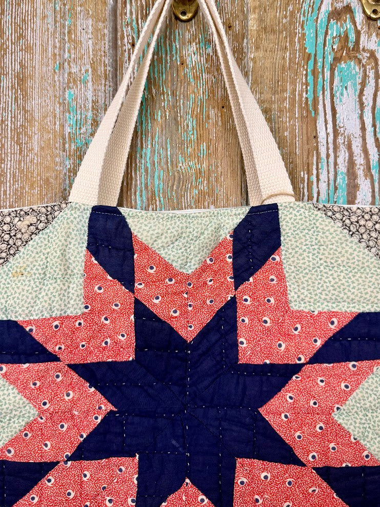 Upcycled Vintage 8-Point Star Quilt Tote: A2