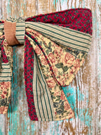 Upcycled Vintage Red & Green Floral Quilt Bow: 20" C1