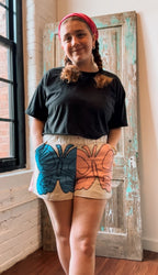 Upcycled "Butterfly" Vintage Quilt Shorts with Pockets: Women's Medium