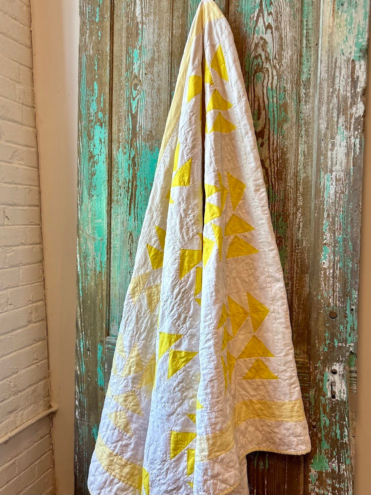 Vintage Yellow and White Dutchman's Puzzle Quilt