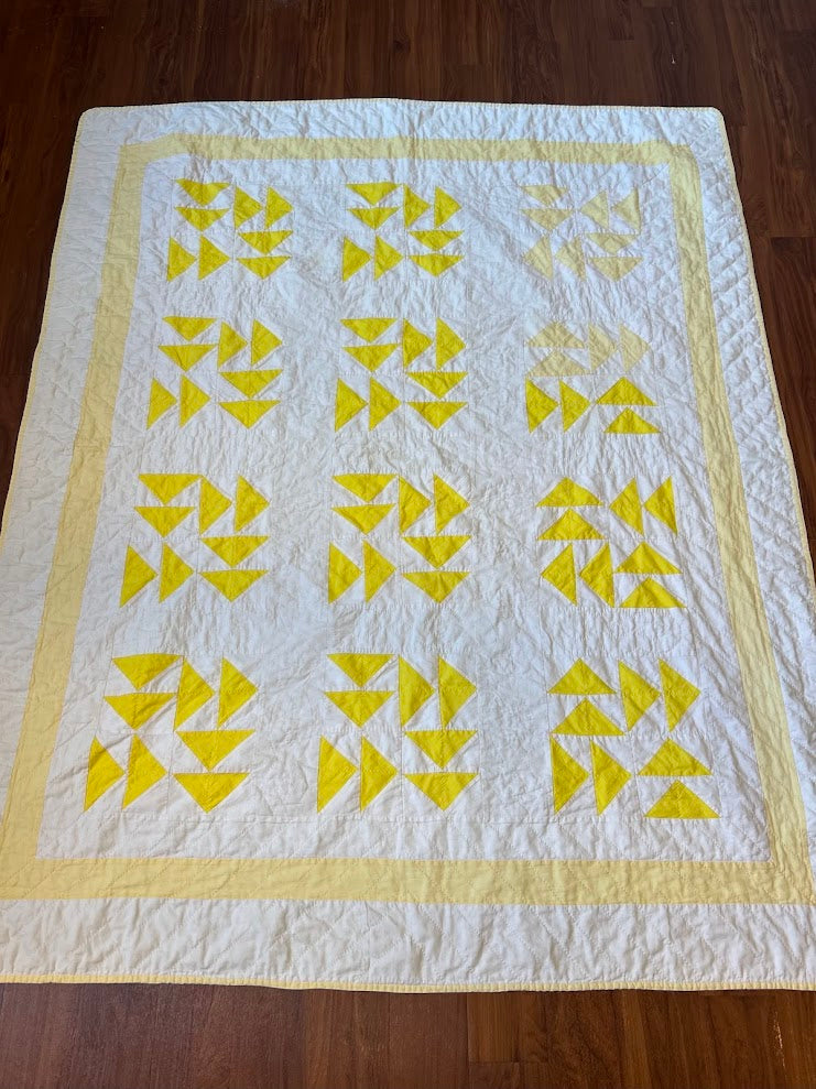 Vintage Yellow and White Dutchman's Puzzle Quilt