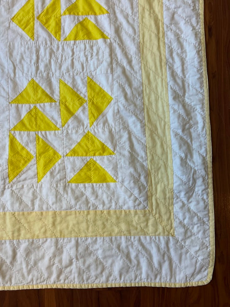 Vintage Yellow and White Dutchman's Puzzle Quilt