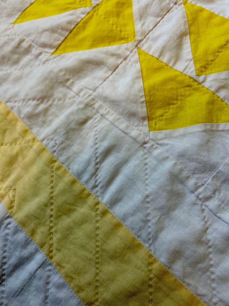 Vintage Yellow and White Dutchman's Puzzle Quilt