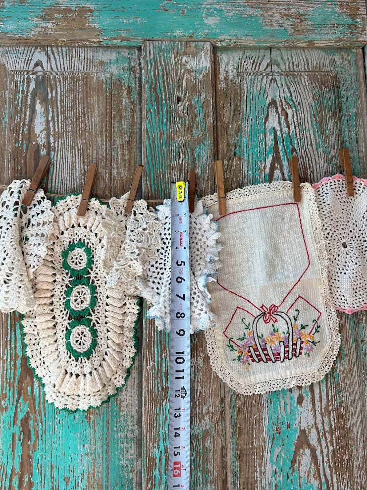 Set of 6 Vintage Crocheted Doilies and Embroidered Linens