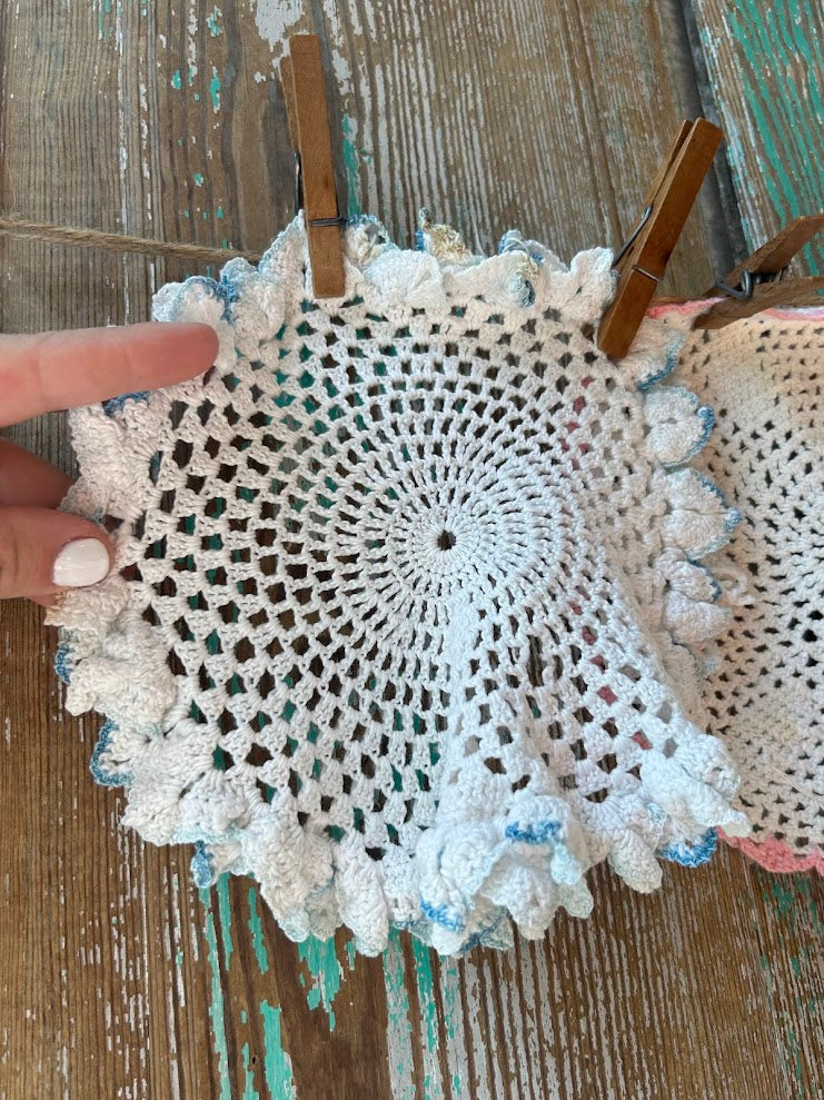 Set of 6 Vintage Crocheted Doilies and Embroidered Linens