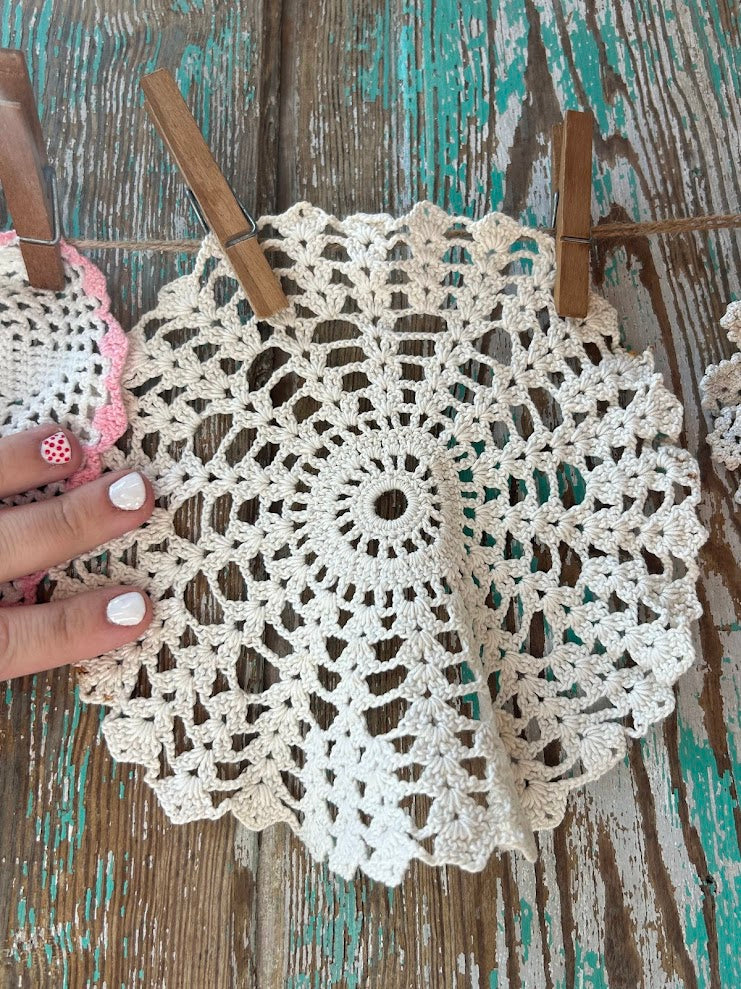 Set of 6 Vintage Crocheted Doilies and Embroidered Linens