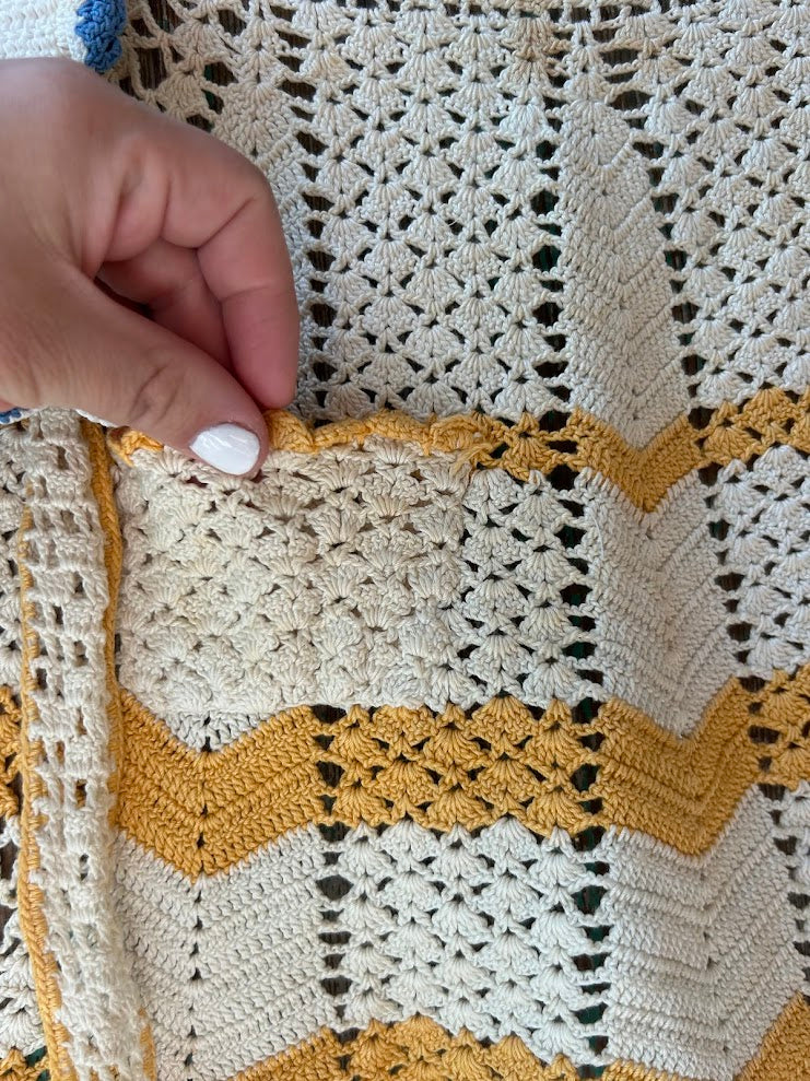 Set of 4 Vintage Crocheted Linens: Apron, Pot Holder, and Decor