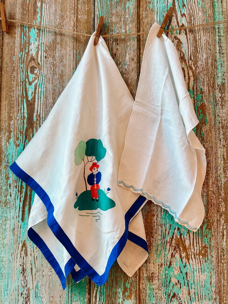 Vintage Square Embroidered Tablecloth & Hand Towel Bundle