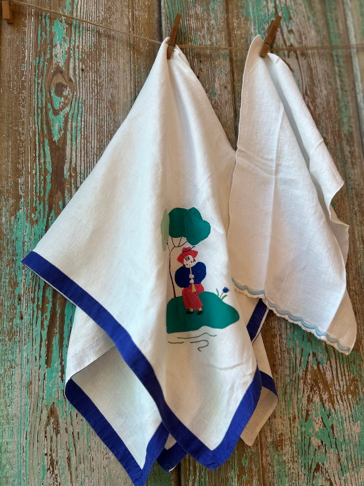 Vintage Square Embroidered Tablecloth & Hand Towel Bundle