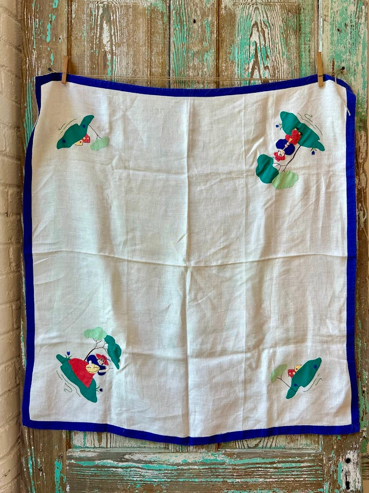 Vintage Square Embroidered Tablecloth & Hand Towel Bundle