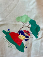 Vintage Square Embroidered Tablecloth & Hand Towel Bundle