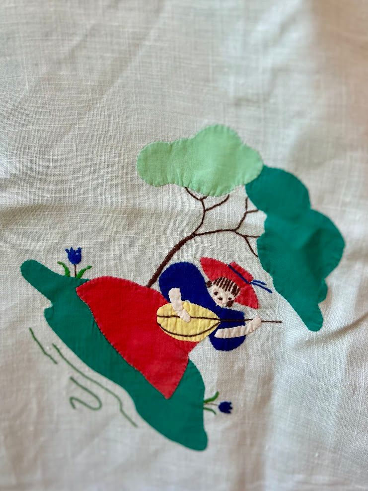 Vintage Square Embroidered Tablecloth & Hand Towel Bundle