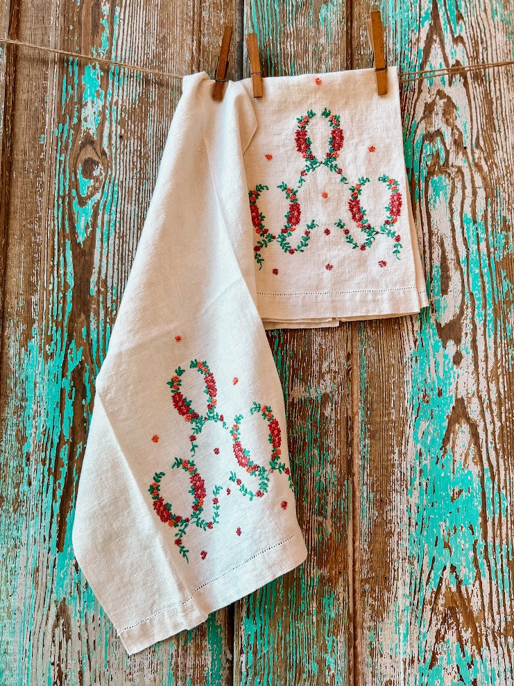 Pair of Vintage Embroidered Hand Towels