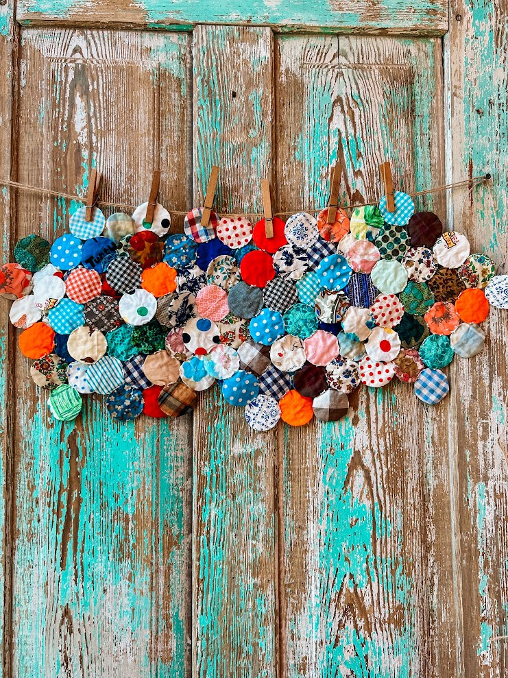 Set of 6 Vintage Yoyo Quilt Squares