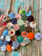Set of 6 Vintage Yoyo Quilt Squares