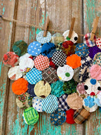 Set of 6 Vintage Yoyo Quilt Squares